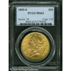 1893-S $20 MS62 PCGS. Impressive striking details 1893-S $20 MS62 PCGS.