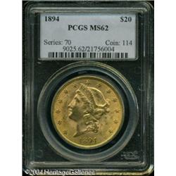 1894 $20 MS62 PCGS. Quite frosty with natural gree 1894 $20 MS62 PCGS.