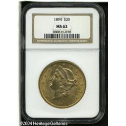 1894 $20 MS62 NGC. Sharply struck with deep, origi 1894 $20 MS62 NGC.