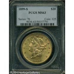 1899-S $20 MS63 PCGS. A crisply struck and lustrou 1899-S $20 MS63 PCGS.
