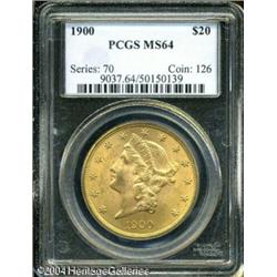 1900 $20 MS64 PCGS. A well struck and vibrant peac 1900 $20 MS64 PCGS.