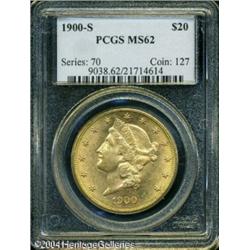 1900-S $20 MS 62 PCGS. Sharply struck, with greenis 1900-S $20 MS 62 PCGS.