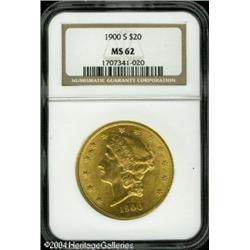 1900-S $20 MS62 NGC. Bright yellow-gold patina, wi 1900-S $20 MS62 NGC.