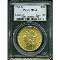 1900-S $20 MS62 PCGS. Attractive, original green-g 1900-S $20 MS62 PCGS.