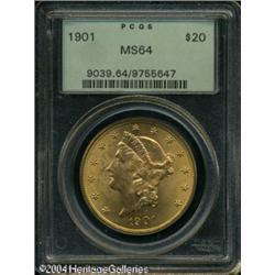 1901 $20 MS64 PCGS. Very scarce in Mint State grad 1901 $20 MS64 PCGS.