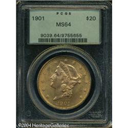 1901 $20 MS64 PCGS. Nicely defined, with lustrous, 1901 $20 MS64 PCGS.