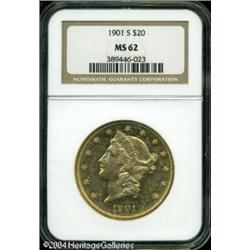 1901-S $20 MS62 NGC. Both sides are moderately pro 1901-S $20 MS62 NGC.