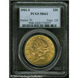 1901-S $20 MS62 PCGS. Sharply detailed with excell 1901-S $20 MS62 PCGS.