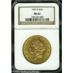 1901-S $20 MS62 NGC. Well struck, with honey-gold 1901-S $20 MS62 NGC.