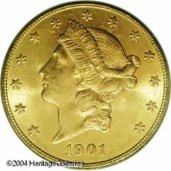 1901-S $20 MS64 PCGS. Despite a sizeable mintage, 1901-S $20 MS64 PCGS.