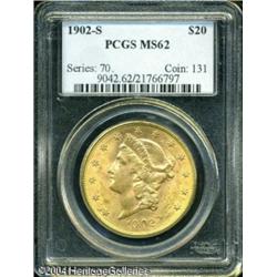 1902-S $20 MS62 PCGS. A crisply struck and lightly 1902-S $20 MS62 PCGS.