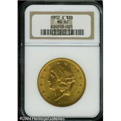 1902-S $20 MS62 NGC. Bright apricot-gold patina, w 1902-S $20 MS62 NGC.