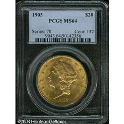 1903 $20 MS64 PCGS. A conditionally scarce type c 1903 $20 MS64 PCGS.