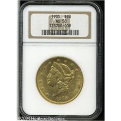 1905 $20 AU58 NGC. A nicely struck Borderline Unci 1905 $20 AU58 NGC.