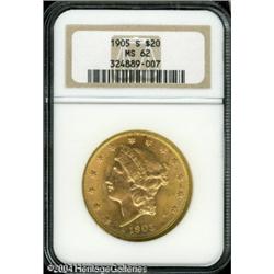 1905-S $20 MS62 NGC. Bright surfaces reveal bright 1905-S $20 MS62 NGC.