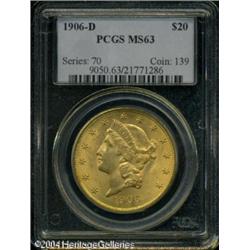 1906-D $20 MS63 PCGS. Honey-gold patina overlays s 1906-D $20 MS63 PCGS.