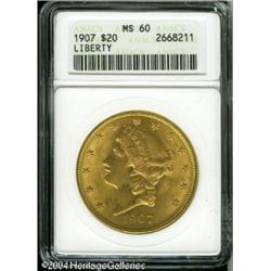 1907 $20 MS60 ANACS. A fully lustrous and sharply 1907 $20 MS60 ANACS.
