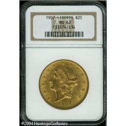 1907 $20 MS62 NGC. Attractive for the grade, this 1907 $20 MS62 NGC.