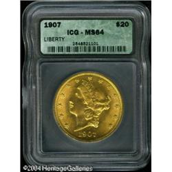 1907 $20 MS64 ICG. Crisply struck up, the features 1907 $20 MS64 ICG.