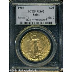 1907 $20 Arabic Numerals MS62 PCGS. Bright honey-g 1907 $20 Arabic Numerals MS62 PCGS.