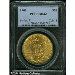 1909 $20 MS62 PCGS. This scarcer date Double Eagle 1909 $20 MS62 PCGS.