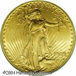 1909/8 $20 MS62 PCGS. A nicely preserved orange-go 1909/8 $20 MS62 PCGS.