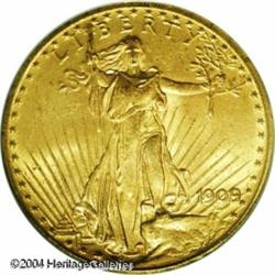 1909/8 $20 MS63 PCGS. An original and lustrous pie 1909/8 $20 MS63 PCGS.