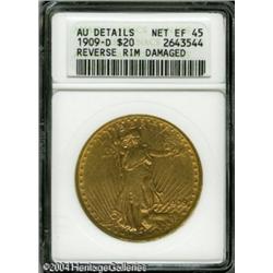 1909-D $20 --Reverse Rim Damaged--ANACS. AU Details, 1909-D $20 --Reverse Rim Damaged--ANACS. AU Det