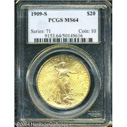 1909-S $20 MS64 PCGS. Blazing luster and clean fie 1909-S $20 MS64 PCGS.