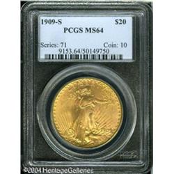 1909-S $20 MS64 PCGS. Booming luster and blushes o 1909-S $20 MS64 PCGS.