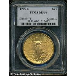 1909-S $20 MS64 PCGS. A crisply struck Double Eagl 1909-S $20 MS64 PCGS.