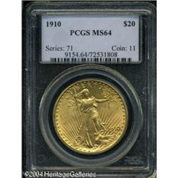 1910 $20 MS64 PCGS. Honey-gold patina visits lustr 1910 $20 MS64 PCGS.