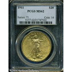 1911 $20 MS62 PCGS. A lightly marked and sharply s 1911 $20 MS62 PCGS.