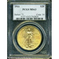 1911 $20 MS63 PCGS. An impressive honey-gold piece 1911 $20 MS63 PCGS.