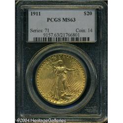 1911 $20 MS63 PCGS. Soft luster lies beneath green 1911 $20 MS63 PCGS.