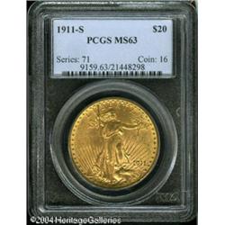 1911-S $20 MS63 PCGS. An original and lustrous Dou 1911-S $20 MS63 PCGS.