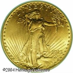 1913 $20 MS64 PCGS. Medium lemon and subtle olive 1913 $20 MS64 PCGS.