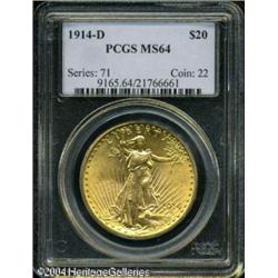 1914-D $20 MS64 PCGS. A bright, frosty example wit 1914-D $20 MS64 PCGS.
