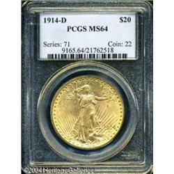 1914-D $20 MS64 PCGS. The fields are well preserve 1914-D $20 MS64 PCGS.