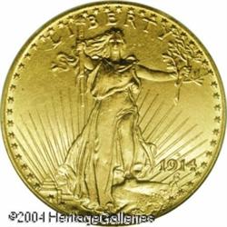 1914-D $20 MS65 PCGS. A better date with bright an 1914-D $20 MS65 PCGS.