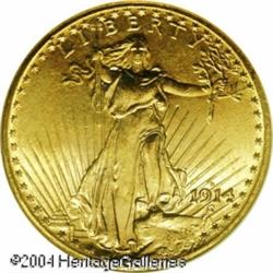 1914-D $20 MS65 NGC. Boldly struck with matte-like 1914-D $20 MS65 NGC.