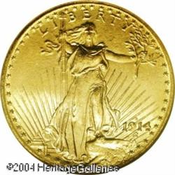 1914-D $20 MS65 NGC. Extraordinarily clean with br 1914-D $20 MS65 NGC.