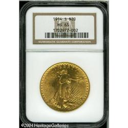 1914-S $20 MS63 NGC. A lustrous high-end example t 1914-S $20 MS63 NGC.
