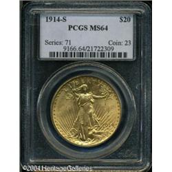 1914-S $20 MS64 PCGS. This lustrous and nicely str 1914-S $20 MS64 PCGS.