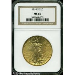 1914-S $20 MS65 NGC. Bright apricot-gold patina sh 1914-S $20 MS65 NGC.