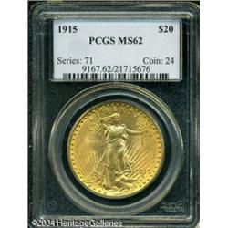 1915 $20 MS62 PCGS. This piece exhibits a pleasing 1915 $20 MS62 PCGS.