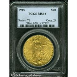 1915 $20 MS62 PCGS. Smoothly lustrous with creamy, 1915 $20 MS62 PCGS.