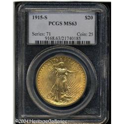 1915-S $20 MS63 PCGS. A well struck and shimmering 1915-S $20 MS63 PCGS.