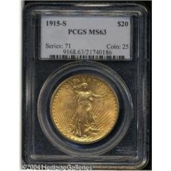 1915-S $20 MS63 PCGS. A beautiful peach-gold Twent 1915-S $20 MS63 PCGS.