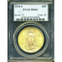 1915-S $20 MS64 PCGS. A sharply struck Choice Sain 1915-S $20 MS64 PCGS.